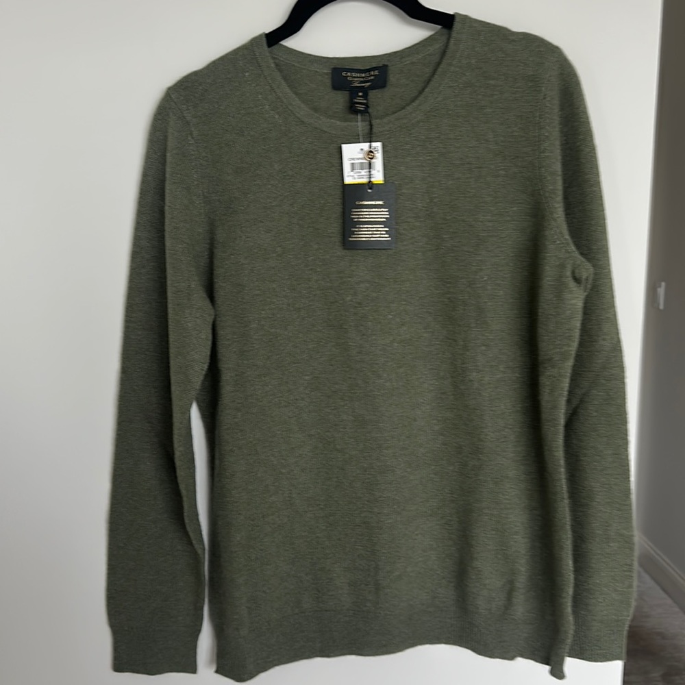 Charter Club Crew Neck Cashmere Sweater - Olive Green